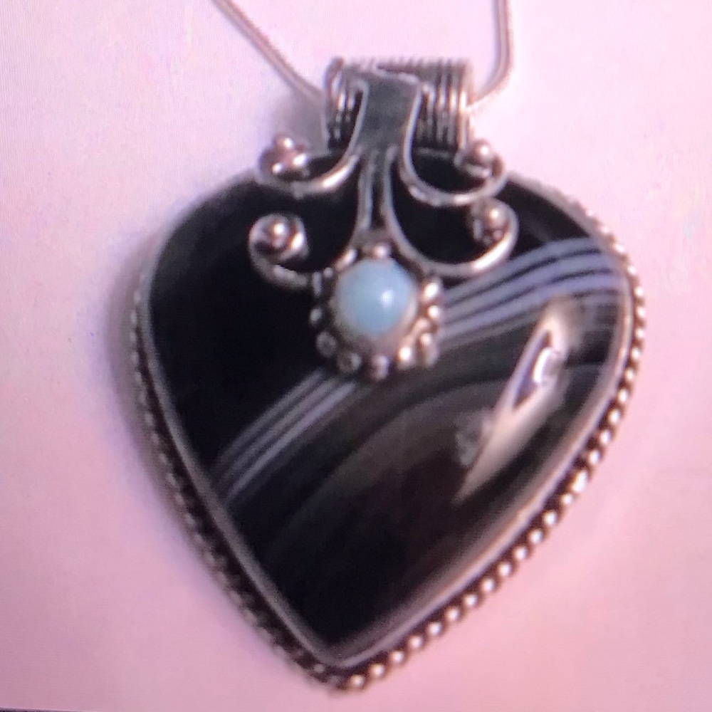 Botswana Agate Larimar Stamped 925 Sterling Silver Necklace